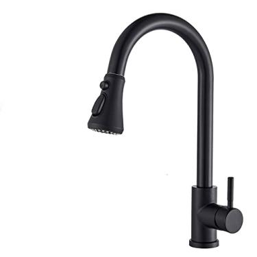 Imagem de Torneira de cozinha preta fosca Torneira misturadora dourada Retrátil Montada no convés Torneira da pia do banheiro Misturadores de água quente e fria Cabeça de pulverização, Preto fosco C