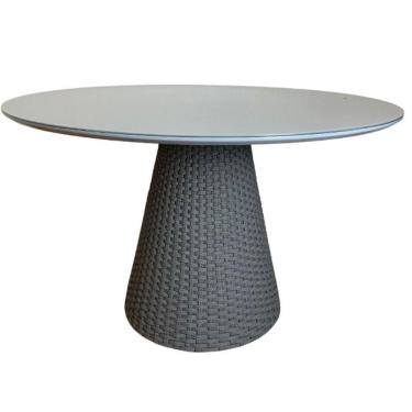 Imagem de Mesa De Jantar Cone Redonda 90cm Tampo Laqueado Cinza + Vidro Base Corda Náutica Cinza Cor Cinza