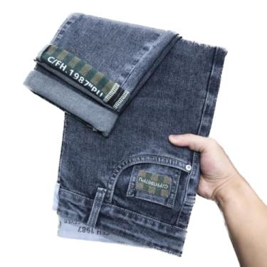 Imagem de Calças jeans calças jeans verão jeans masculino moderno versão coreana leggings cropped na moda, Azul, cinza, 31