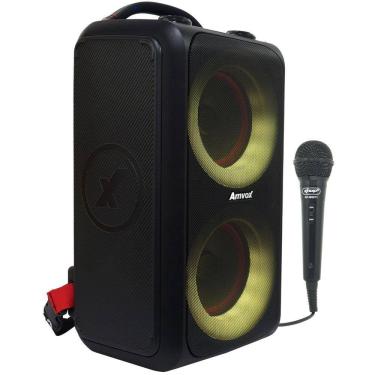 Imagem de Caixa Som Bluetooth Portátil Amplificada 600W Rms Bateria Preta + Microfone Amvox Aca 600 Bagvox