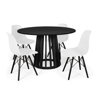 Imagem de Conjunto Mesa de Jantar Redonda Talia 120cm Preta com 4 Cadeiras Eames Eiffel Base Preta - Branco