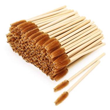 Imagem de Tbestmax 150 descartáveis máscara varinhas escova de cílios carretéis para extensão de cílios sobrancelha bambu vara marrom