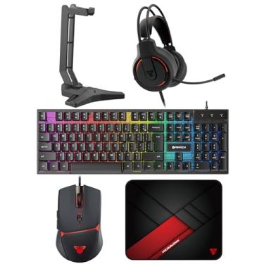 Imagem de FANTECH Conjunto de teclado e mouse para jogos P51S, fone de ouvido e suporte, mouse pad com fio RGB Rainbow Keyboard PC iniciante gamer básico 12.7 cm-1