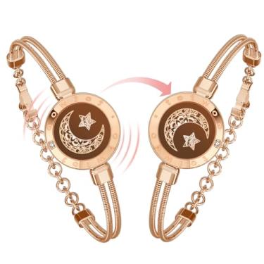Imagem de TOTWOO Pulseiras de toque de longa distância (lua e lua), vibrações e luzes para casais | Presentes de relacionamento de longa distância para mãe e filha joias inteligentes, One Size, Aço inoxidável,