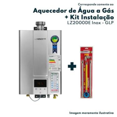 Imagem de Kit Aquecedor De Água A Gás Lz 2000De-I Glp + Kit Instalação De Aquece