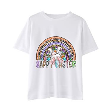 Imagem de Qvkarw Camisetas com estampa do dia de Páscoa para meninos e meninas, camiseta de manga curta, roupas de páscoa para crianças, Rosa choque, 7-8 Anos