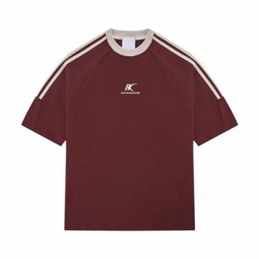 Imagem de VOLYMOON Camiseta masculina vintage Y2k camiseta de ombro grande unissex patchwork polo streetwear, Vermelho, GG