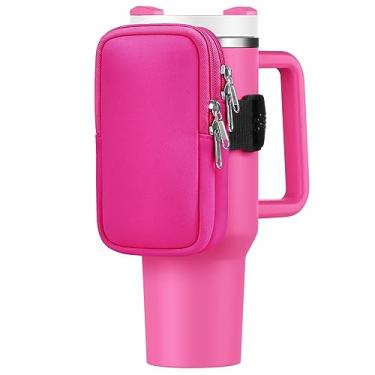 Imagem de Bolsa para garrafa de água para copo Stanley de 1,2 l 850 g, bolsa de garrafa de água de corrida para cartões, chaves, telefone, acessórios de academia para homens e mulheres, bolsa de caneca de copo de viagem compatível com Stanley, simples moderno (rosa choque)