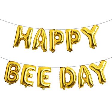 Imagem de Happy Bee Day Balloons Honey Bee Balloon 1st First Birthday Banner Son Daughter Girl Boy Beehive Theme Party Decoration Foil Mylar Gender Reveal Balloons Baby Shower (HAPPY BEE DAY Gold)