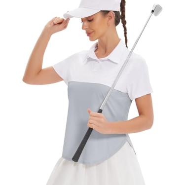 Imagem de addigi Camisa polo feminina de golfe FPS 50+, proteção solar, 3 botões, manga curta, secagem rápida, atlética, tênis, golfe, Z_branco_cinza claro, XXG