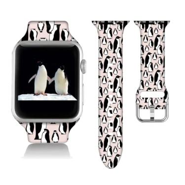Imagem de Compatível com pinguins Apple Watch 38/40/41/42/44/45mm para mulheres homens, pulseira de substituição impressa com padrão animal de silicone macio para iWatch séries 7 6 5 4 3 2 1 SE.42mm/44mm/45mm