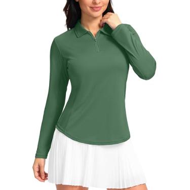 Imagem de Camisas polo femininas manga longa FPS 50+ camisas de proteção UV leves de secagem rápida camisas frescas para mulheres golfe trabalho ao ar livre, Verde, M