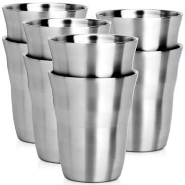 Imagem de Beasea Copos de aço inoxidável de 250 ml, pacote com 8 pequenos copos de aço inoxidável, empilháveis, isolados, mini copos para beber copos de metal de parede dupla para escritório, casa, festa,