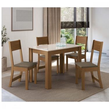 Imagem de Conjunto De Mesa 1,08cm Belgica Com 4 Cadeiras Indekes - Freijo/Off White/Cacau