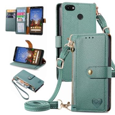 Imagem de Furiet Capa carteira para Google Pixel 3a Bolsa com zíper com alça de pulso, suporte de couro PU flip fólio porta-cartões acessórios capa de celular para Pixel3a Pixle a3 mulheres meninas verde
