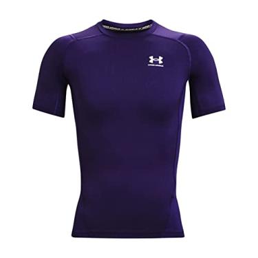 Imagem de Under Armour Camiseta masculina de compressão HeatGear de manga curta, roxa (500)/branca, média
