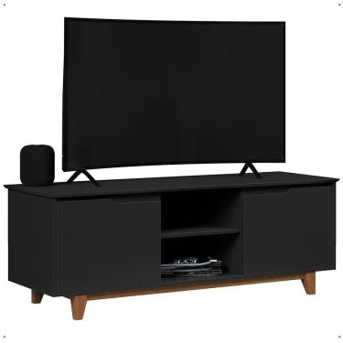 Imagem de Rack Bancada Flow Tv 55 Polegadas Pés Madeira 2 Portas Prateleira Decoração Retrô Sala Preto - Lojas RPM