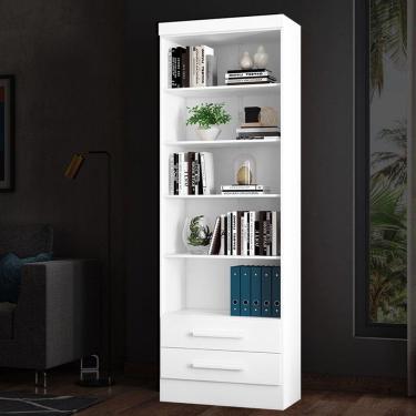 Imagem de Estante Armário Livreiro com 5 Prateleiras 2 Gavetas Qmovi - Branco (3420.5)