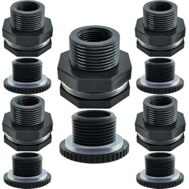 Imagem de YSIL Conector de tanque de água fêmea de 1/2 polegada de encaixe de anteparo de PVC com plugues Encaixe de tubulação para tanques de água com furo de 1-3/16" (30 mm) de diâmetro, barris de chuva,