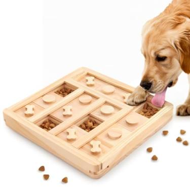 Imagem de LOOBANI Brinquedos de quebra-cabeça para cães de madeira - brinquedos interativos de alimentação lenta treinamento de QI para cães pequenos a grandes - padrão de osso de cachorro