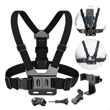 Imagem de Suporte Peito Peitoral Para Celular E Câmera Esportiva Gopro Chest Band Ajustável 360° Colete Para Vídeo E Filmagem Esporte Moto E Bike Compatível Smartphone, Camera Ação Confortável