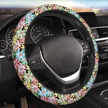 Imagem de Bright Daisy Capa de volante estética para mulheres, homens, meninas, acessórios de carro, decoração, antiderrapante, neoprene, capas de volante automotivas, protetor universal de 38 cm