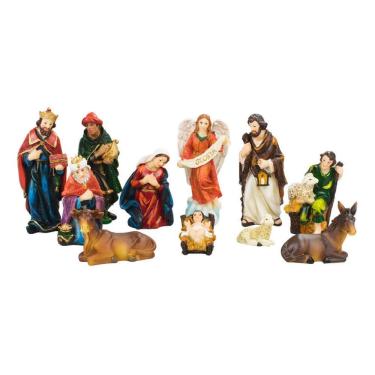 Imagem de Presépio De Natal Pequeno Completo Em Resina - 14cm