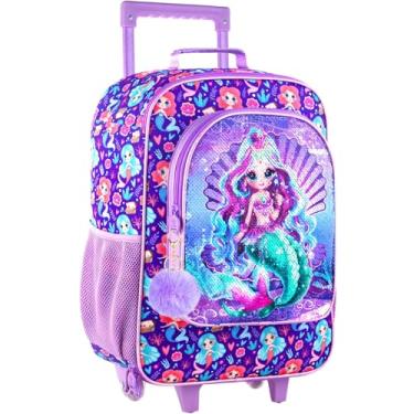 Imagem de gxtvo Mala infantil com rodas para meninas e meninos, bagagem de mão com rodinhas para crianças pequenas, Mala roxa sereia, One Size, Bagagem para meninas