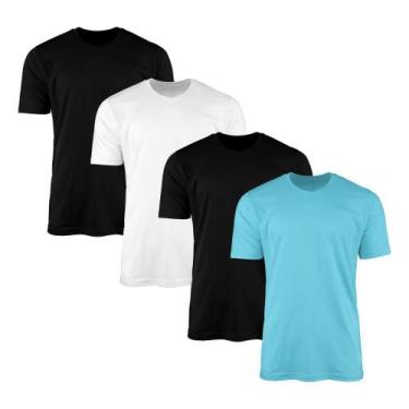 Imagem de Kit 4 Camisetas AMGK Masculina Lisa Básica 100% Algodão, Masculino, Co