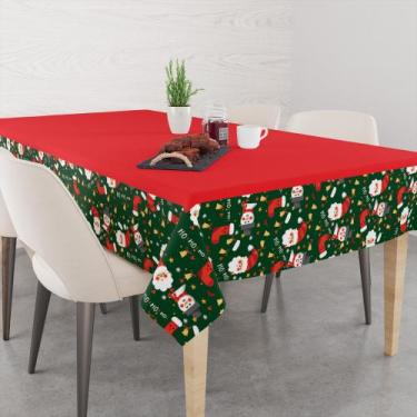Imagem de Toalha De Mesa 6 Lugares Tecido Oxford  Natal Papai Noel  Fundo Verde 