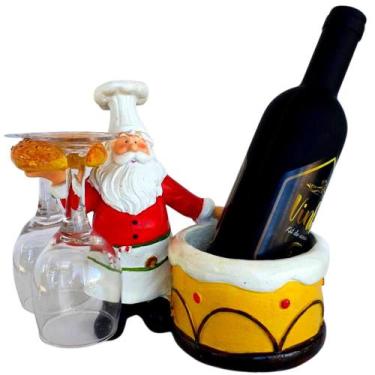 Imagem de Suporte Natalino Para Garrafa de Vinho Com Duas Taças Papai Noel SALDÃ