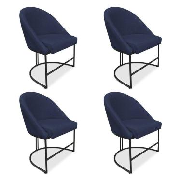 Imagem de Kit 04 Cadeiras Poltrona De Jantar Bela Suede Base Metálica Industrial Preto - Pallazio Azul Marinho