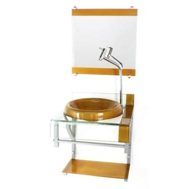 Imagem de Gabinete de vidro 40cm para banheiro curvado duplo pc cuba chapéu dour