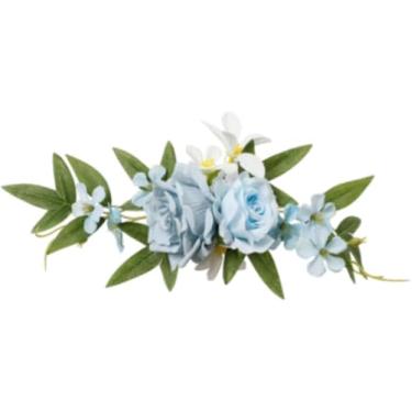 Imagem de Lindagary Ganhos florais artificiais, arco de casamento, flor decorativa, flor artificial, rosa, cadeira de casamento, para decoração de festa de casamento, feriado - azul