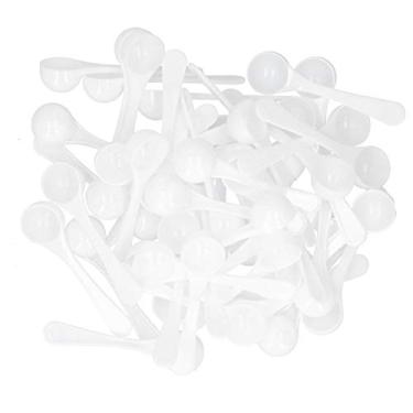 Imagem de Conjunto de colheres de medição de plástico, colheres medidoras de plástico de 5 ml, colher de medição pequena para medicamentos, pó, fertilizante de jardim, sobremesa, chá, aperitivo, branco (pacote