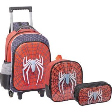 Imagem de Kit Mochila de Rodinha Lancheira e Estojo Aranha Yepp MIM6337-C, Preto