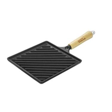 Imagem de Chapa Bifeteira Estriada Ferro Fundido 22x22 Cabo de Madeira - Fumil -