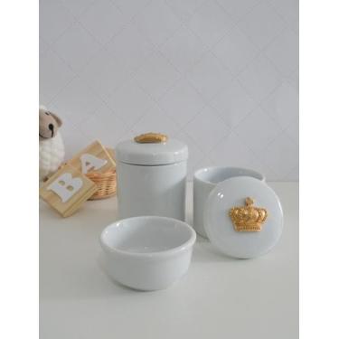 Imagem de Kit Higiene Porcelana Bebê Moderno Quarto Banho K015 Coroa - Ciranda A