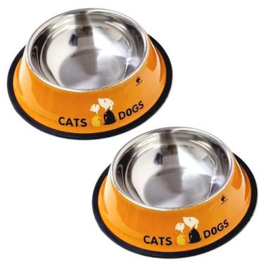 Imagem de 2 Comedouro Bebedouro Inox 16cm Para Pet Cachorro Gato Cores - IDEA+PE