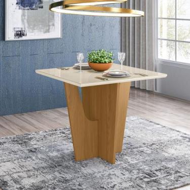 Imagem de Mesa de Jantar Tampo MDF Com Vidro Canto Reto 90 Cm Vértice Henn, Natu