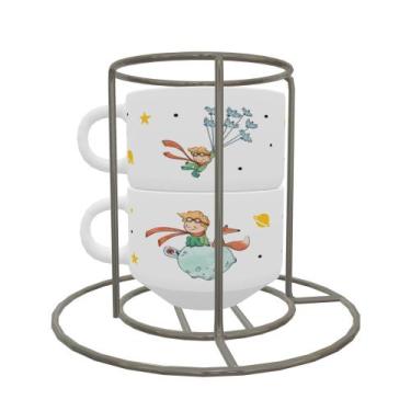 Imagem de Conjunto com 2 xícaras de Cerâmica Personalizada com suporte aramado -