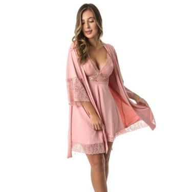 Imagem de Robe Feminino Hobby Feminino Lingerie Noite Roupão Microfibra renda El
