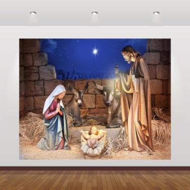 Imagem de Pano de fundo de presépio de Natal 3 x 2,4 m Grande Natal Presépio Estável Banner Decorações Nascimento de Jesus Pano de Fundo Manjedoura Sagrada Família Presépio Fundo Igreja Cristã Foto Cabine