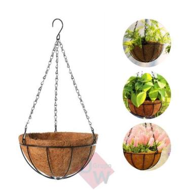 Imagem de 10 Vasos De Pendurar Fibra Coco Vaso Cuia Pendente Ferro - Decor Artif
