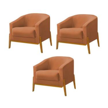 Imagem de Kit 3 Poltronas Living Base em Madeira Maciça Flórida  Veludo Terracot