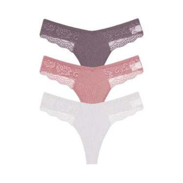 Imagem de Calcinhas Tangas de Renda e Algodão - 3 Peças - Cintura Baixa, XL, Con