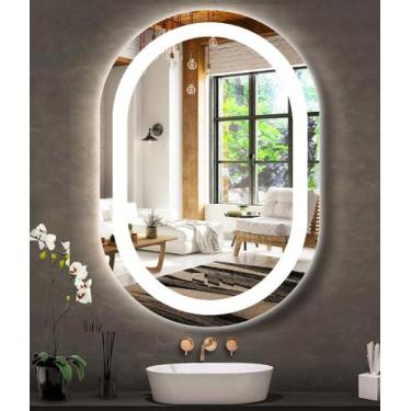 Imagem de Espelho jateado Oval Iluminado com led frio - 60x80cm - Woodglass