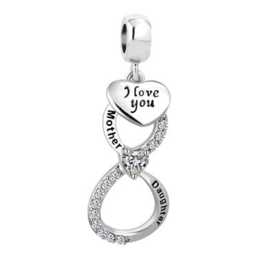 Imagem de OutstandLong Presentes de dia das mães, pingentes de mãe e filha para pulseiras Pandora Coração I Love You Infinity Crystal Family Bead, Metal, Base