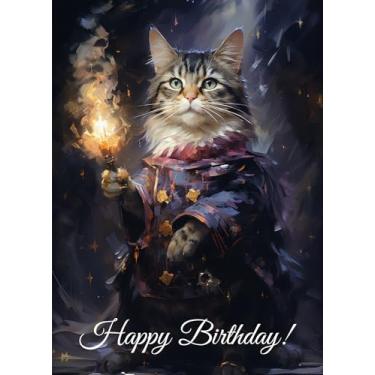 Imagem de PIXILUV Cartão de felicitações Happy Birthday ~ Small Little Cute Munchkin Adventurer in Dangerous Blizzard ~ Birthday Wishes Greetings Cartão grande estilo vintage