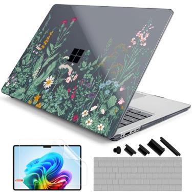 Imagem de DONGKE Capa para laptop Microsoft Surface (2024), Windows 11 Copilot+ PC, tela sensível ao toque de 13,8 polegadas, capa protetora de plástico rígido com capa de teclado e protetor de tela - floral de